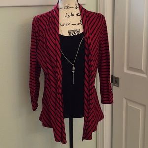 Cardigan with attached undershirt and necklace